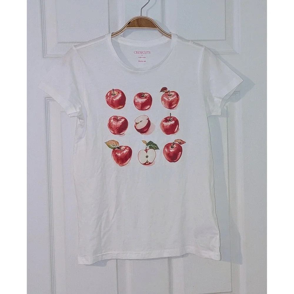 Crewcuts Kids XL 12-14 White Apple Print T‎ Shirt Cotton NWT $40